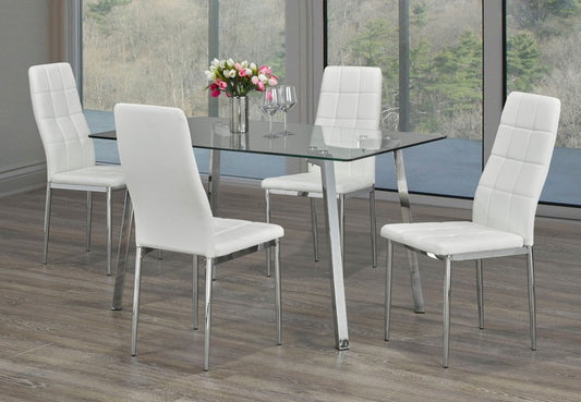 (5065- 1771 WHITE- 5)- GLASS- DINING TABLE- WITH 4 CHAIRS