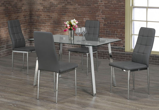 (5065- 1772 GREY- 5)- GLASS- DINING TABLE- WITH 4 CHAIRS