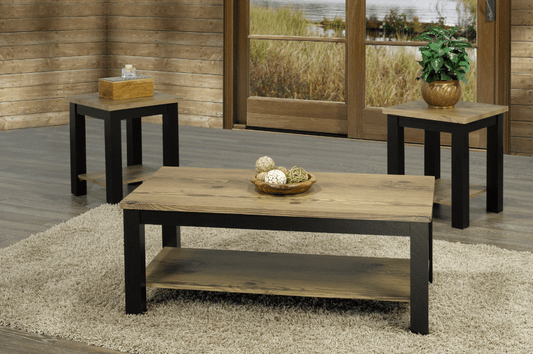 (5065 OAK- 3) - WOOD COFFEE TABLE - WITH 2 END TABLES