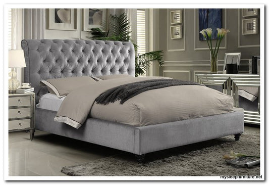 KING SIZE- (511 VICTORIA GREY)- FABRIC- BED FRAME- WITH SLATS