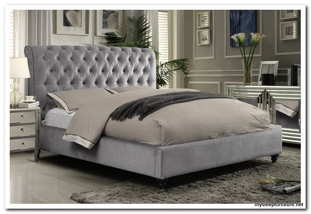KING SIZE- (511 VICTORIA GREY)- FABRIC- BED FRAME- WITH SLATS