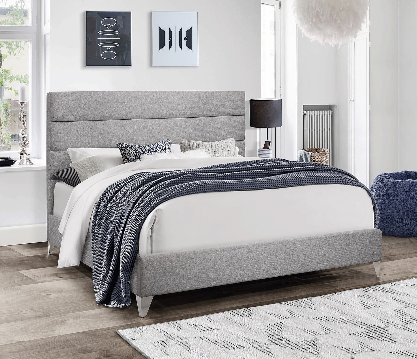 QUEEN SIZE- (5235 GREY)- FABRIC- BED FRAME- WITH SLATS