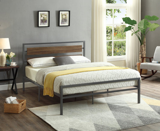 DOUBLE (FULL) SIZE- (5250 GREY)- METAL- BED FRAME- WITH SLATTED PLATFORM