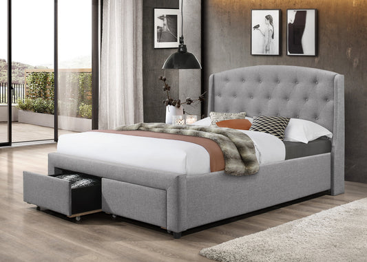 KING SIZE- (5290 GREY)- FABRIC BED FRAME- WITH DRAWERS- WITH SLATS