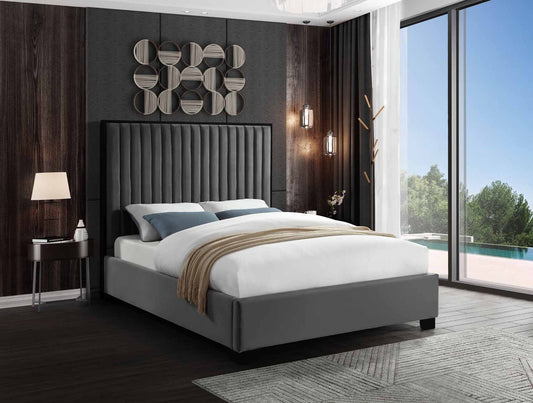 QUEEN SIZE- (5545 GREY)- VELVET FABRIC- BED FRAME- WITH SLATS- out of stock until july 14, 2021