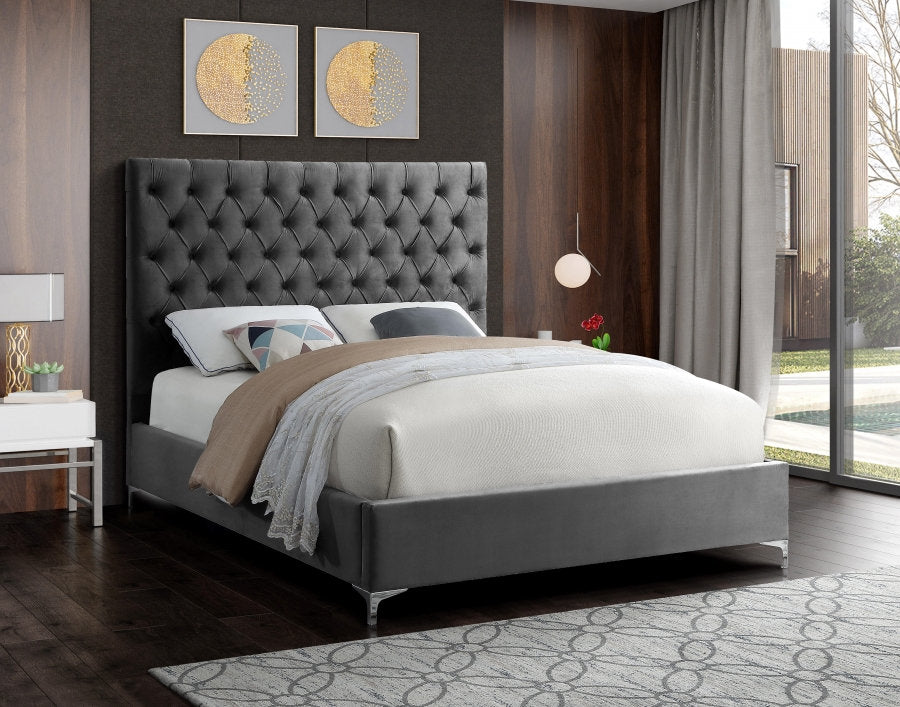 QUEEN SIZE- (5640 GREY)- VELVET FABRIC BED FRAME- WITH SLATS