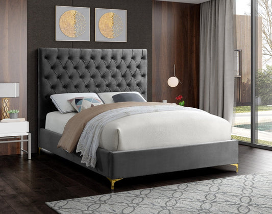 KING SIZE- (5640 GREY)- VELVET FABRIC BED FRAME- WITH SLATS