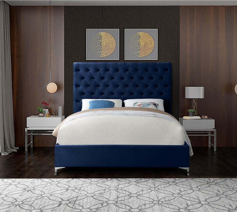 DOUBLE (FULL) SIZE- (5641 BLUE)- VELVET FABRIC BED FRAME- WITH SLATS