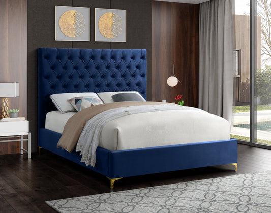 DOUBLE (FULL) SIZE- (5641 BLUE)- VELVET FABRIC BED FRAME- WITH SLATS