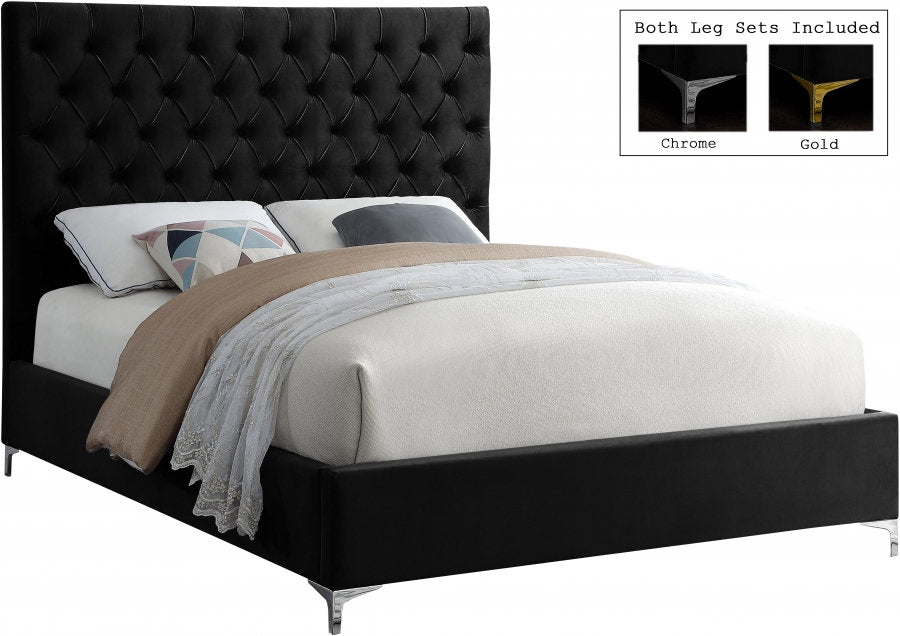 QUEEN SIZE- (5643 BLACK)- VELVET FABRIC BED FRAME- WITH SLATS