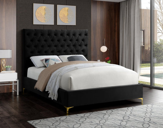 QUEEN SIZE- (5643 BLACK)- VELVET FABRIC BED FRAME- WITH SLATS