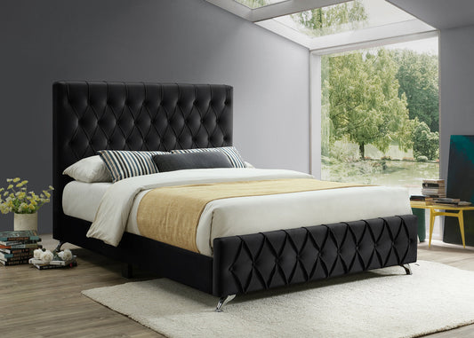 QUEEN SIZE- (5671 BLACK)- VELVET FABRIC- BED FRAME- WITH SLATS