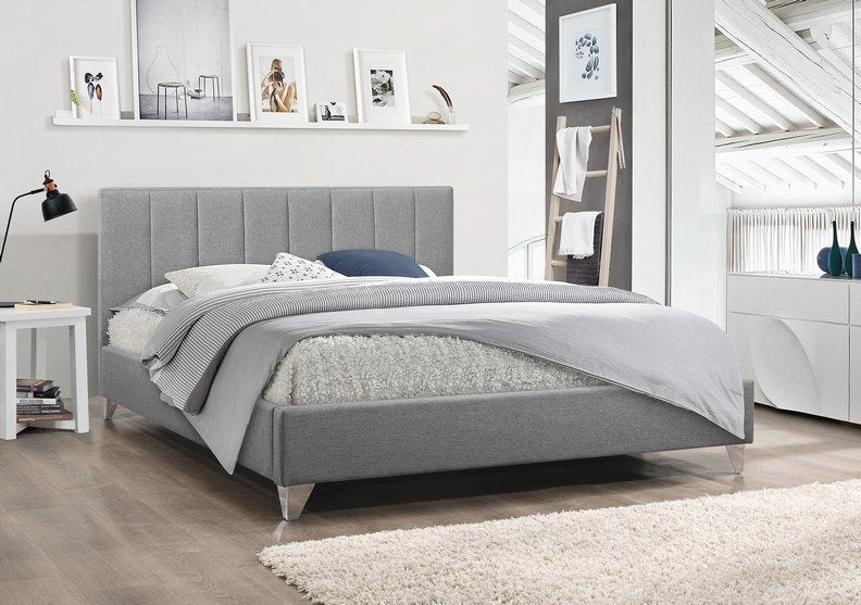 DOUBLE (FULL) SIZE- (5715 GREY)- FABRIC- BED FRAME- WITH SLATS