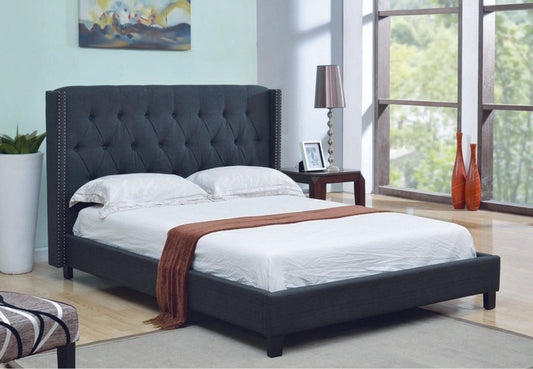 QUEEN SIZE- (5800 CHARCOAL)- FABRIC BED FRAME- WITH SLATS