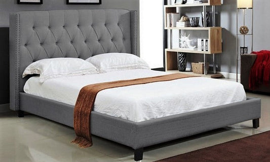 QUEEN SIZE- (5801 LIGHT GREY)- FABRIC- BED FRAME- WITH SLATS- out of stock until november 11, 2021