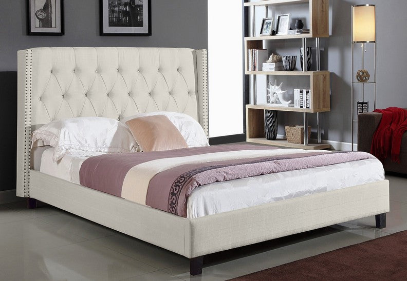 KING SIZE- (5802 IVORY)- FABRIC- BED FRAME- WITH SLATS