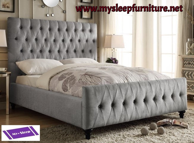 QUEEN SIZE- (580 GREY)- FABRIC- BED FRAME- WITH SLATS