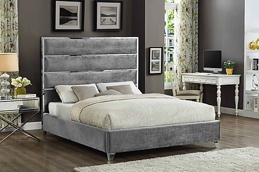 QUEEN SIZE- (5880 GREY)- VELVET FABRIC- BED FRAME- WITH SLATS