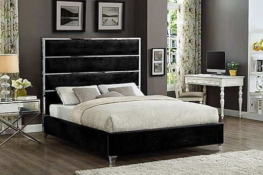 QUEEN SIZE- (5881 BLACK)- VELVET FABRIC BED FRAME- WITH SLATS- INVENTORY CLEARANCE