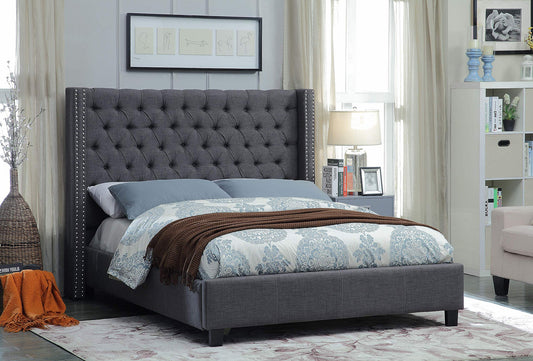 QUEEN SIZE- (5897 GREY)- BUTTON TUFTED- FABRIC BED FRAME- WITH SLATS
