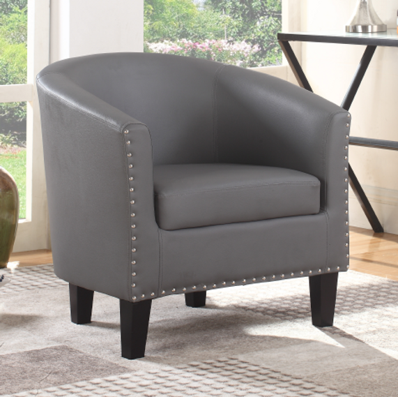 (6800 GREY)- LEATHER- ACCENT CHAIR- OUT OF STOCK until FEBRUARY 28, 2022