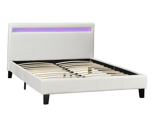 DOUBLE SIZE- (688 WHITE)- LEATHER- BED FRAME- WITH LIGHT- WITH SLATS