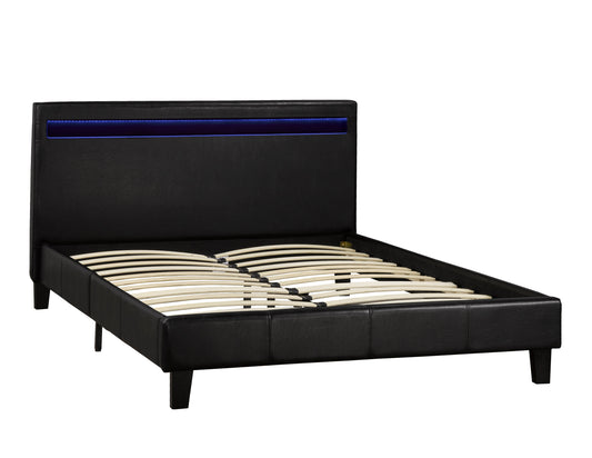 QUEEN SIZE- (688 BLACK)- LEATHER- BED FRAME- WITH LIGHT- WITH SLATS
