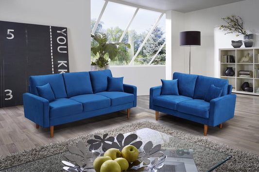 (7011 BLUE SL)- VELVET FABRIC- SOFA + LOVESEAT