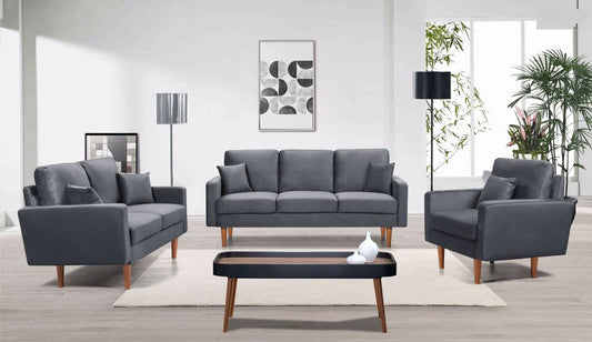 (7011 GREY SLC)- VELVET FABRIC- SOFA- WITH LOVESEAT AND CHAIR