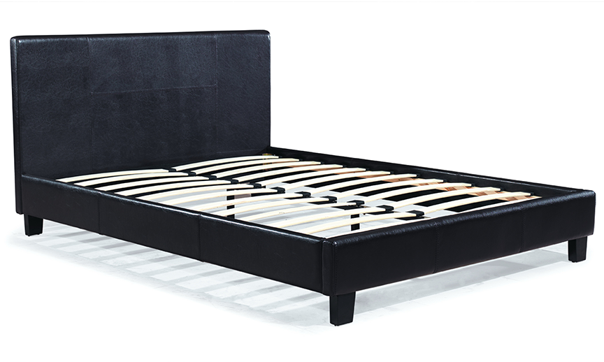 TWIN (SINGLE) SIZE- (713 BLACK)- LEATHER- BED FRAME- WITH SLATS