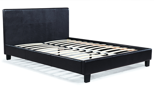 DOUBLE (FULL) SIZE- (713 BLACK)- LEATHER- BED FRAME- WITH SLATS