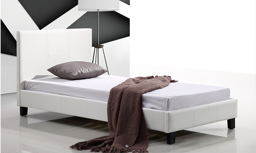 TWIN (SINGLE) SIZE- (713 WHITE)- LEATHER- BED FRAME- WITH SLATS