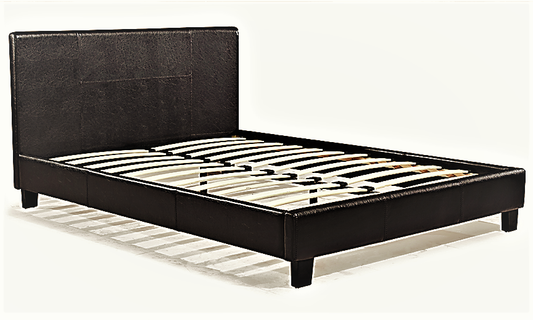 TWIN (SINGLE) SIZE- (713 BROWN)- LEATHER- BED FRAME- WITH SLATS