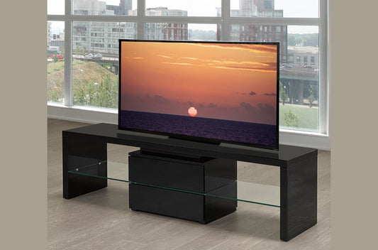 (724 BLACK)- WOOD- TV STAND- WITH SHELF