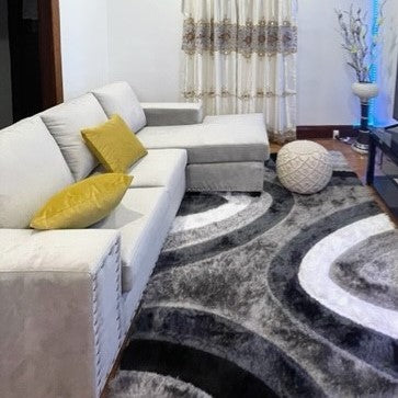 (817 PILLOW BACK GREY SSEC)- VELVET FABRIC- REVERSIBLE- CANADIAN MADE SECTIONAL SOFA- DELIVERY AFTER 3 WEEKS