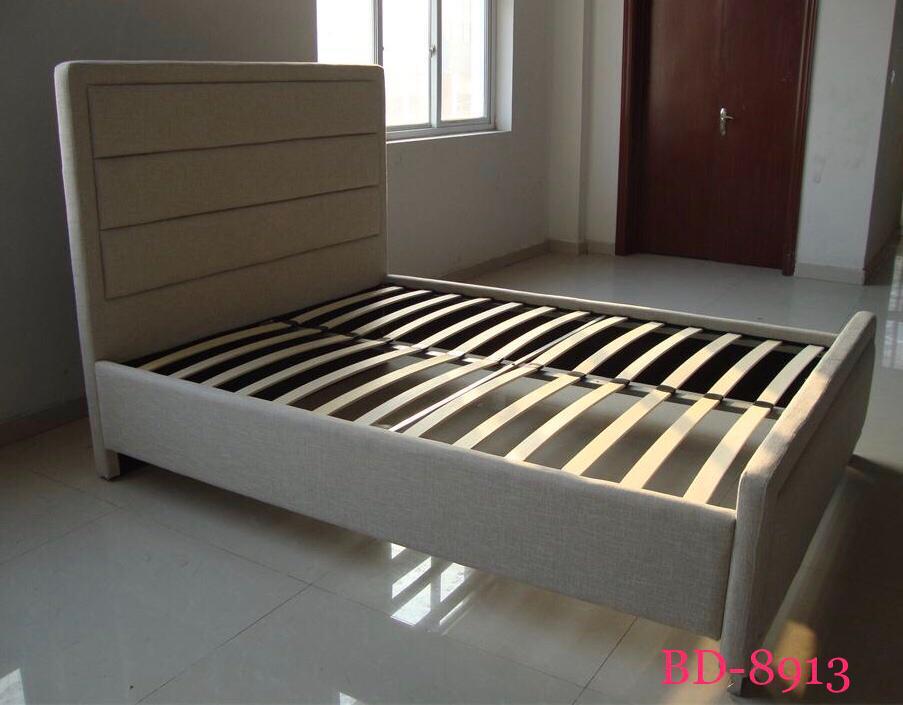 QUEEN SIZE- (8913 BEIGE)- FABRIC- BED FRAME- WITH SLATS