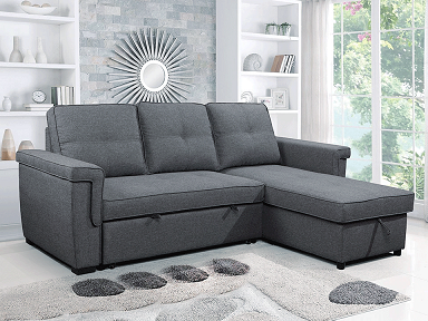 (9040 GREY)- FABRIC- REVERSIBLE- SECTIONAL SOFA- WITH PULL OUT BED