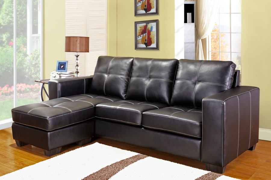 (9355 BLACK)- REVERSIBLE- LEATHER SECTIONAL SOFA