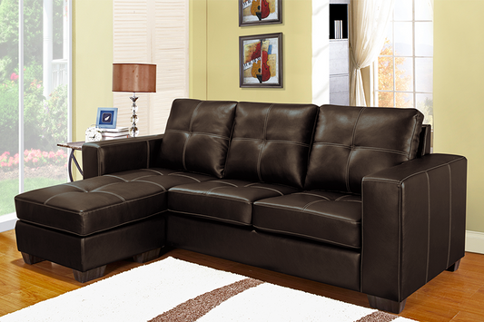 (9356 ESPRESSO)- REVERSIBLE- LEATHER- SECTIONAL SOFA