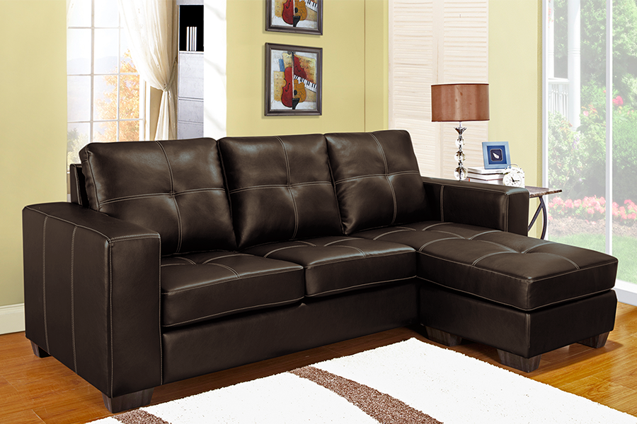 (9356 ESPRESSO)- REVERSIBLE- LEATHER- SECTIONAL SOFA- out of stock until SEPTEMBER 30, 2022