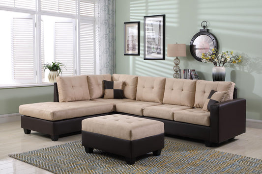 (9420 BEIGE)- FABRIC- REVERSIBLE- SECTIONAL SOFA- WITH OTTOMAN