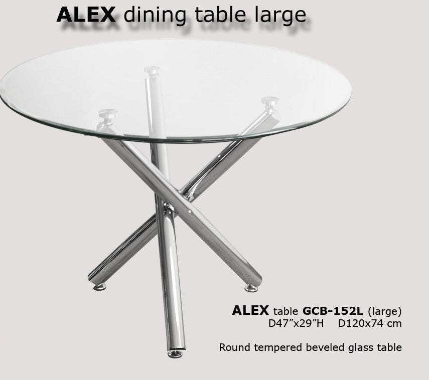 (ALEX LARGE)- 47" ROUND- GLASS- DINING TABLE