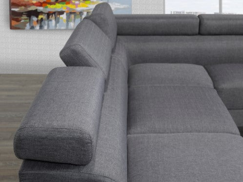 (2108 ARIA GREY)- FABRIC SECTIONAL SOFA- WITH HEADRESTS