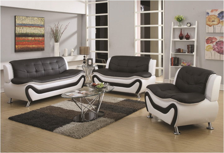 (AUCKLAND BLACK/ WHITE)- LEATHER SOFA + LOVESEAT + CHAIR