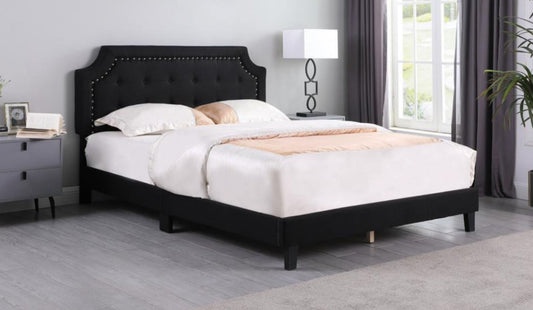 QUEEN SIZE- (rayan BLACK)- FABRIC- BUTTON TUFTED- BED FRAME- WITH SLATS