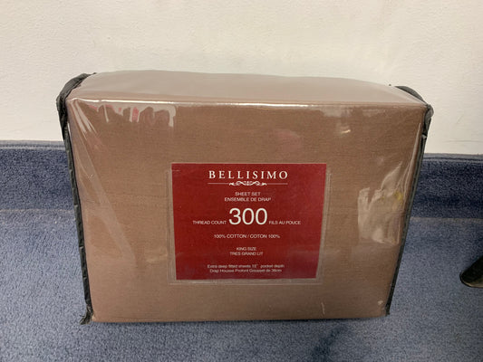 KING SIZE- (BELLISIMO BROWN)- 300 THREAD COUNT- 100% COTTON- 4 PC. SHEET SET