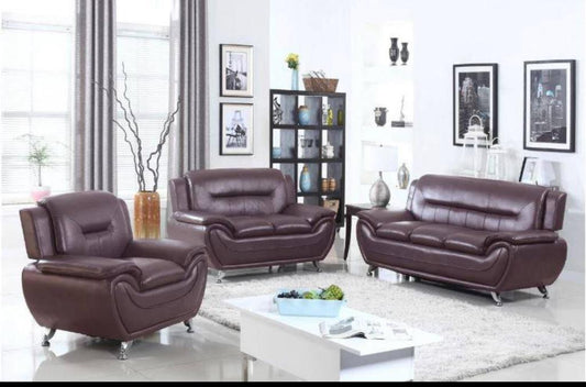 (BRUNO BROWN)- LEATHER SOFA + LOVESEAT + CHAIR