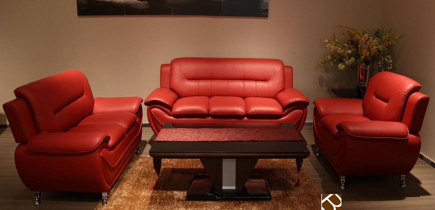 (BRUNO RED)- LEATHER- SOFA + LOVESEAT + CHAIR