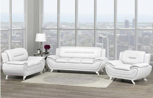 (BRUNO WHITE)- LEATHER SOFA + LOVESEAT + CHAIR