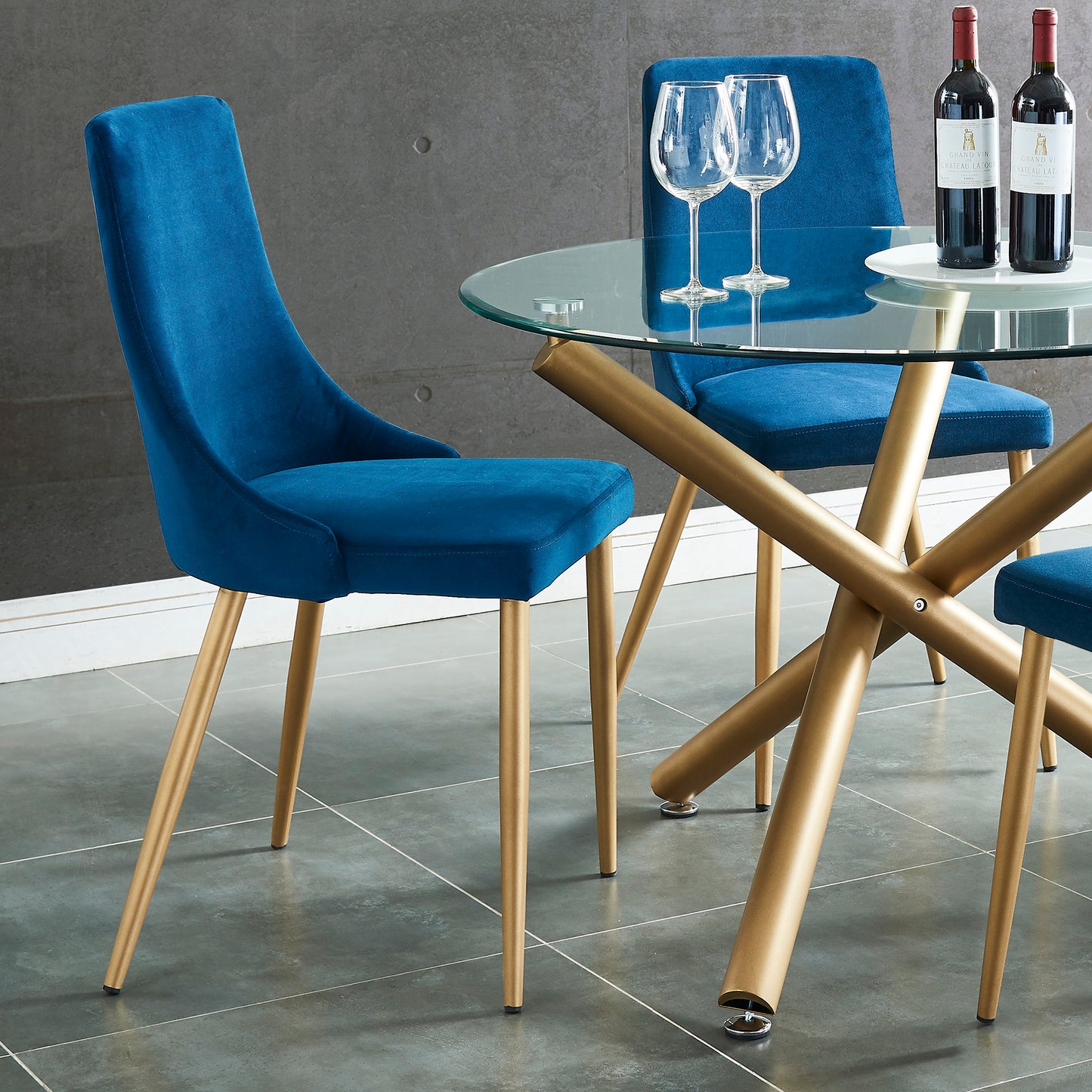 (CARMILLA BLUE- 5)- ROUND- DINING TABLE- WITH 4 CHAIRS- SUPPLIER CLEARANCE